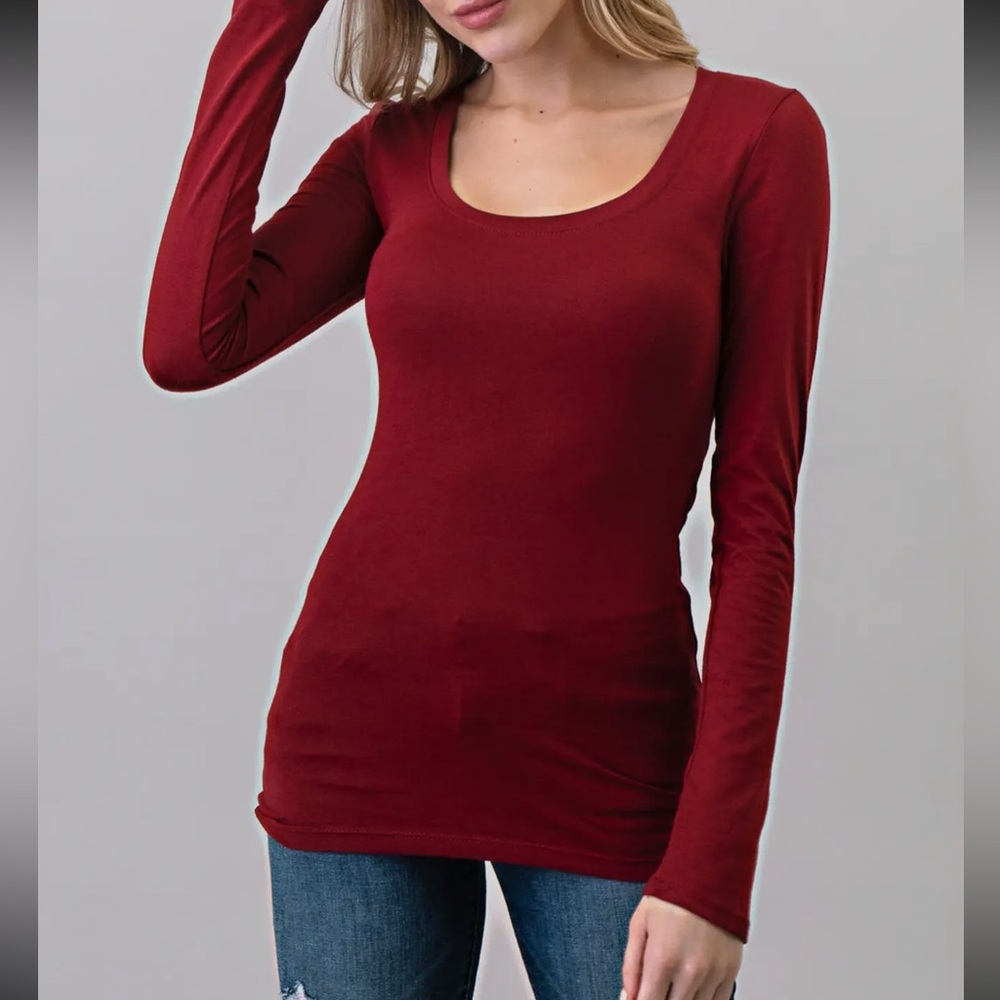 ShopEvelynne Burgundy Long Sleeve Tee